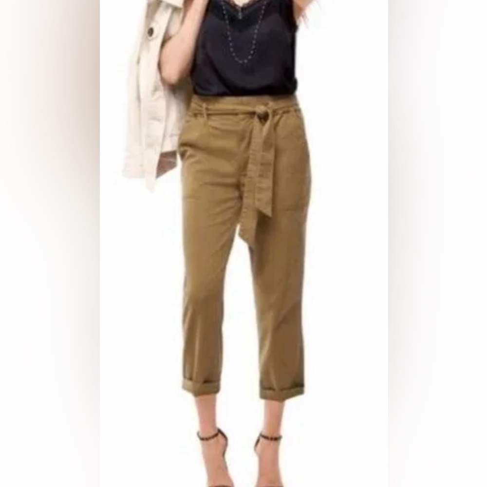 CAbi Discovery Paper Bag Line Blend Brown Pants with Mustard Accents